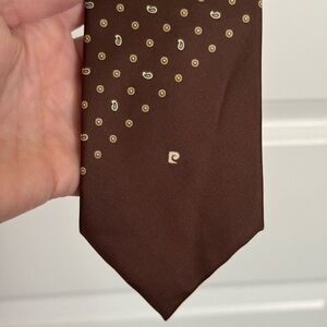 Pierre Cardin Vintage Brown Silk Tie with Gold Polka Dots